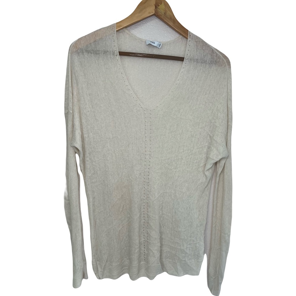 Vince Ivory V-Neck Oversized Tunic Lightweight Sweater Small Coastal Vacation
